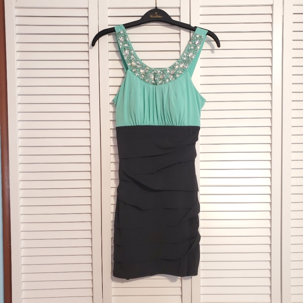 Teal/Green Black Bodycon Dress Embellished Size S